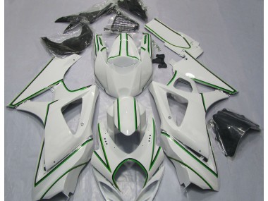 Gloss White Green Pin Stripe 2007-2008 Suzuki GSXR 1000 Motorcycle Fairings