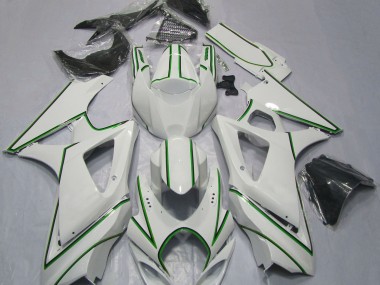 Gloss White Green Pin Stripe 2007-2008 Suzuki GSXR 1000 Motorcycle Fairings