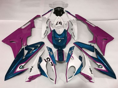 Gloss White & Pink and Blue 2009-2018 BMW S1000RR Motorcycle Fairings