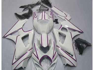 Gloss White Pink Pin Stripe 2007-2008 Suzuki GSXR 1000 Motorcycle Fairings