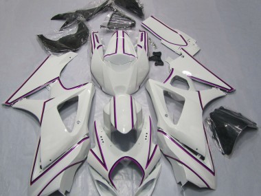 Gloss White Pink Pin Stripe 2007-2008 Suzuki GSXR 1000 Motorcycle Fairings