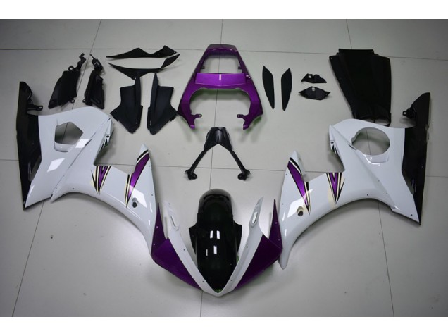 Gloss White & Purple Accents 2003-2005 Yamaha R6 Motorcycle Fairings