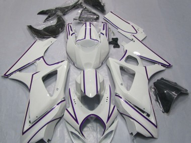 Gloss White Purple Pin Stripe 2007-2008 Suzuki GSXR 1000 Motorcycle Fairings