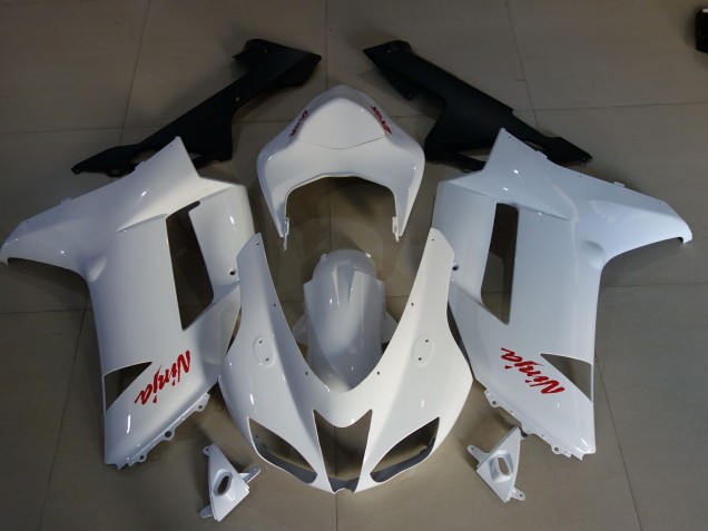 Gloss White & Red Logos 2007-2008 Kawasaki ZX6R Motorcycle Fairings