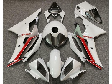 Gloss White Silver and Red 2008-2016 Yamaha R6 Motorcycle Fairings