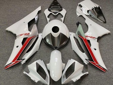 Gloss White Silver and Red 2008-2016 Yamaha R6 Motorcycle Fairings