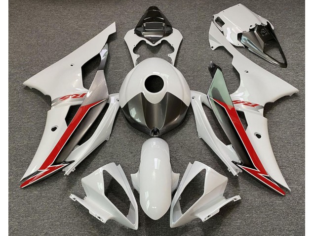 Gloss White Silver and Red 2008-2016 Yamaha R6 Motorcycle Fairings