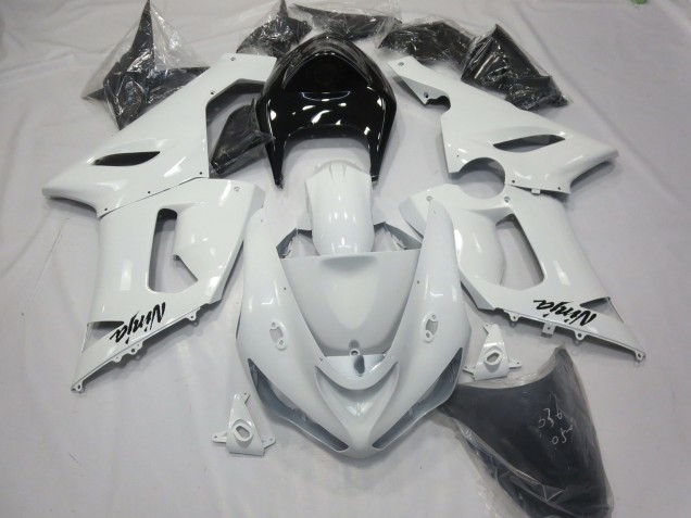 Gloss White with Black tail 2005-2006 Kawasaki ZX6R Motorcycle Fairings