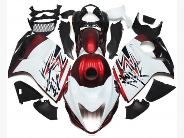 Gloss White with Deep Red Custom 2008-2019 Suzuki GSXR 1300 Motorcycle Fairings