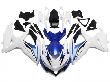 Gloss White With Silver and Blue 2008-2010 Suzuki GSXR 600-750 Motorcycle Fairings