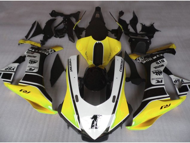 Gloss Yellow & White 2015-2019 Yamaha R1 Motorcycle Fairings