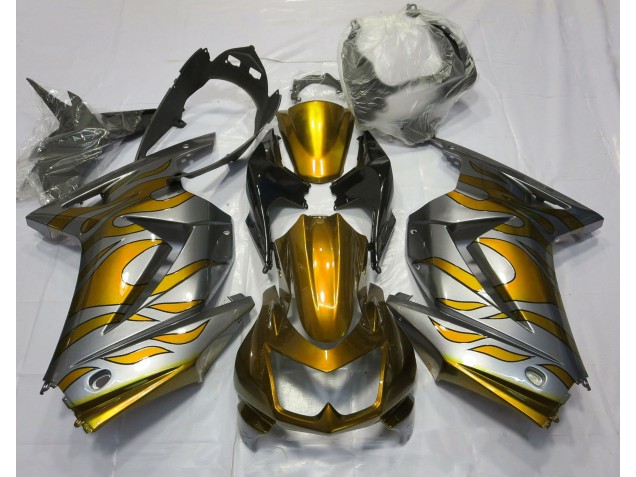 Gold and Silver Flame 2008-2013 Kawasaki Ninja 250 Motorcycle Fairings