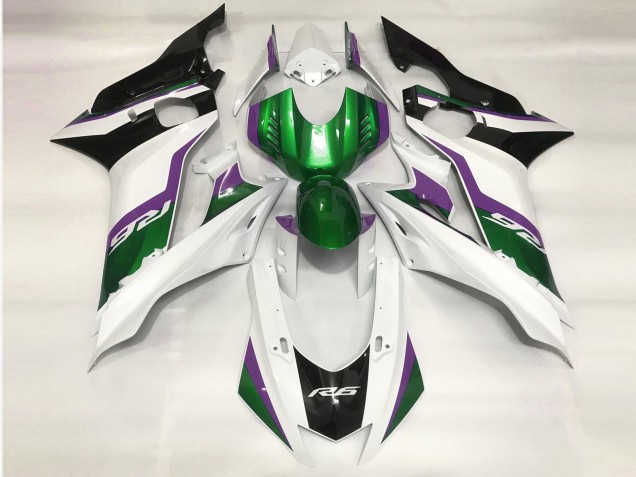 Green and Gloss White 2017-2019 Yamaha R6 Motorcycle Fairings