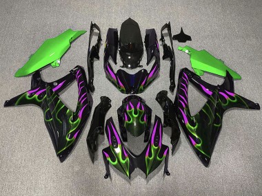 Green and Magenta Flame 2008-2010 Suzuki GSXR 600-750 Motorcycle Fairings