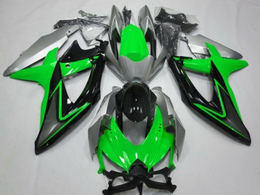 Green and Silver 2008-2010 Suzuki GSXR 600-750 Motorcycle Fairings