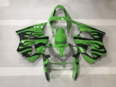 Green & Black Flame 2000-2002 Kawasaki ZX6R Motorcycle Fairings