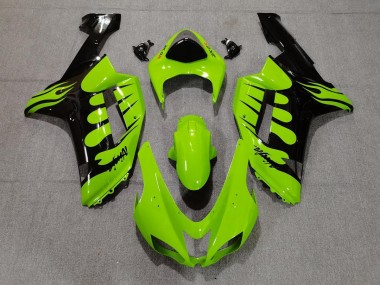 Green Flame 2007-2008 Kawasaki ZX6R Motorcycle Fairings