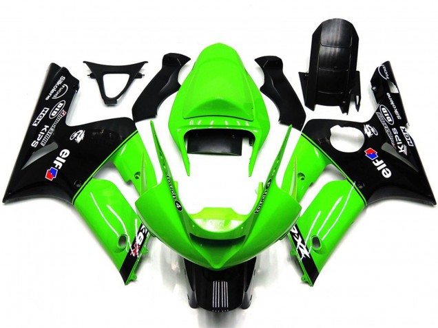 Light Green and Black Elf 2003-2004 Kawasaki ZX6R Motorcycle Fairings