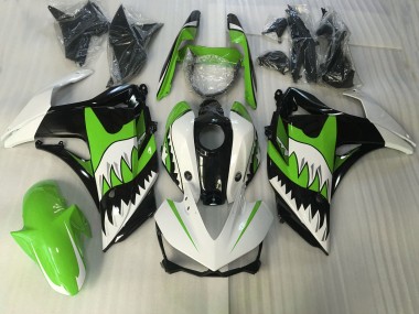 Lime Green and White Shark 2015-2018 Yamaha R3 Motorcycle Fairings