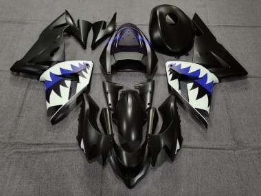 Matte Black and Dark Blue Shark 2004-2005 Kawasaki ZX10R Motorcycle Fairings