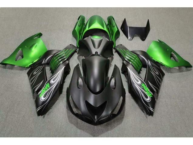 Matte Black and Green 2006-2011 Kawasaki ZX14R Motorcycle Fairings