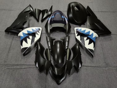 Matte Black and Light Blue Shark 2004-2005 Kawasaki ZX10R Motorcycle Fairings