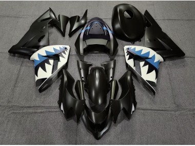 Matte Black and Light Blue Shark 2004-2005 Kawasaki ZX10R Motorcycle Fairings