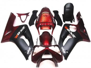 Matte Black and Maroon 2003-2004 Kawasaki ZX6R Motorcycle Fairings