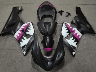 Matte Black and Pink Shark 2005-2006 Kawasaki ZX6R Motorcycle Fairings