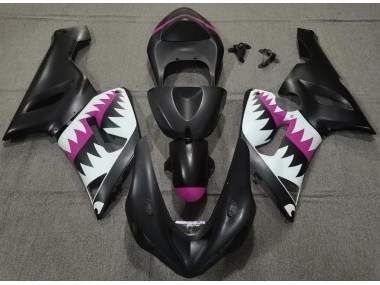 Matte Black and Pink Shark 2005-2006 Kawasaki ZX6R Motorcycle Fairings