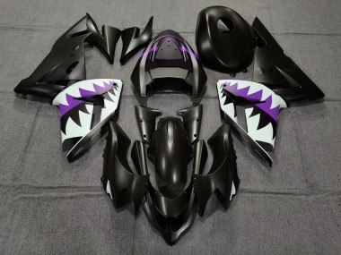 Matte Black and Purple Shark 2004-2005 Kawasaki ZX10R Motorcycle Fairings