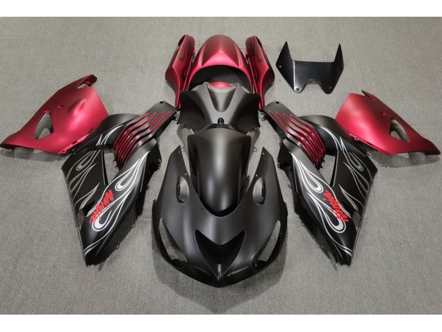 Matte Black and Red 2006-2011 Kawasaki ZX14R Motorcycle Fairings