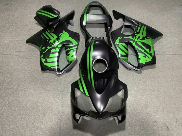 Matte Black & Green Skull 2001-2003 Honda CBR600 F4i Motorcycle Fairings