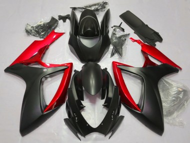 Matte Black & Red 2006-2007 Suzuki GSXR 600-750 Motorcycle Fairings