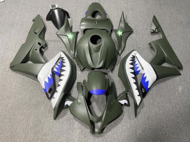 Matte Green & Blue Shark 2007-2008 Honda CBR600RR Motorcycle Fairings