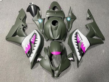 Matte Green & Pink Shark 2007-2008 Honda CBR600RR Motorcycle Fairings