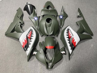 Matte Green & Red Shark 2007-2008 Honda CBR600RR Motorcycle Fairings