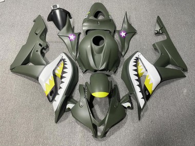 Matte Green & Yellow Shark 2007-2008 Honda CBR600RR Motorcycle Fairings