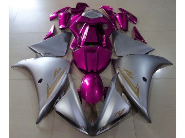 Matte Silver & Pink 2009-2012 Yamaha R1 Motorcycle Fairings