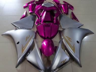 Matte Silver & Pink 2009-2012 Yamaha R1 Motorcycle Fairings