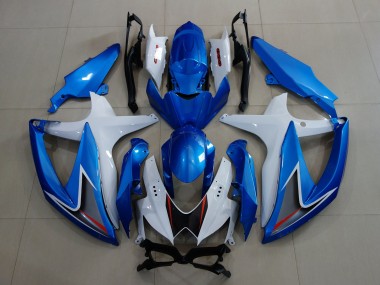 Metallic Blue & White 2008-2010 Suzuki GSXR 600-750 Motorcycle Fairings