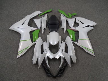 Pearl White and Green 2011-2020 Suzuki GSXR 600-750 Motorcycle Fairings