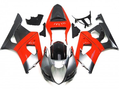 Plain Red and Silver 2003-2004 Suzuki GSXR 1000 Motorcycle Fairings