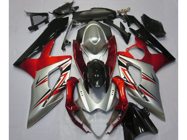 Red and Silver 2005-2006 Suzuki GSXR 1000 Motorcycle Fairings