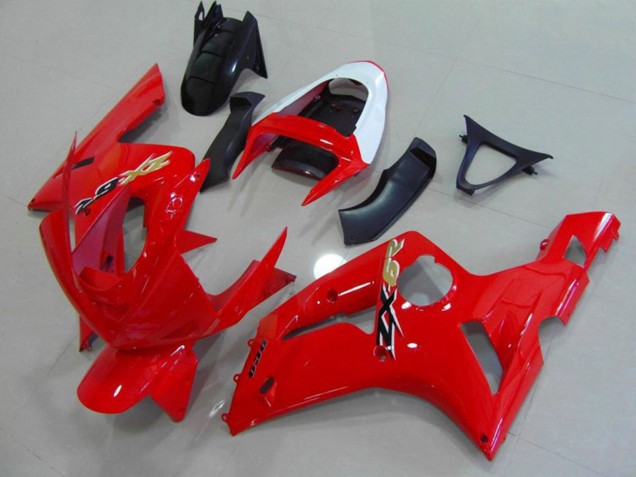 Red and White 2003-2004 Kawasaki ZX6R Motorcycle Fairings