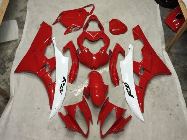 Red and White C2W 2006-2007 Yamaha R6 Motorcycle Fairings