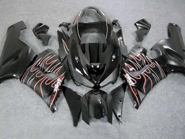 Red Black Flame 2005-2006 Kawasaki ZX6R Motorcycle Fairings