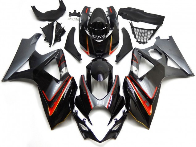 Silver and Black with Red 2007-2008 Suzuki GSXR 1000 Motorcycle Fairings