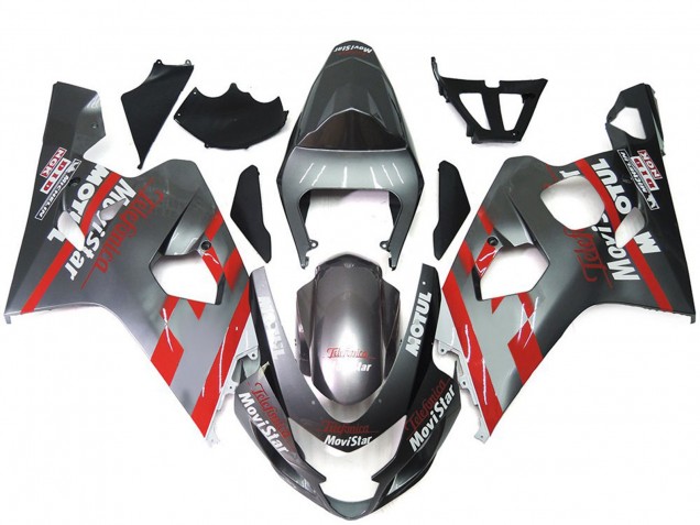 Silver and Red MoiStar 2004-2005 Suzuki GSXR 600-750 Motorcycle Fairings