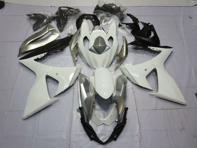 Silver and White 2009-2016 Suzuki GSXR 1000 Motorcycle Fairings